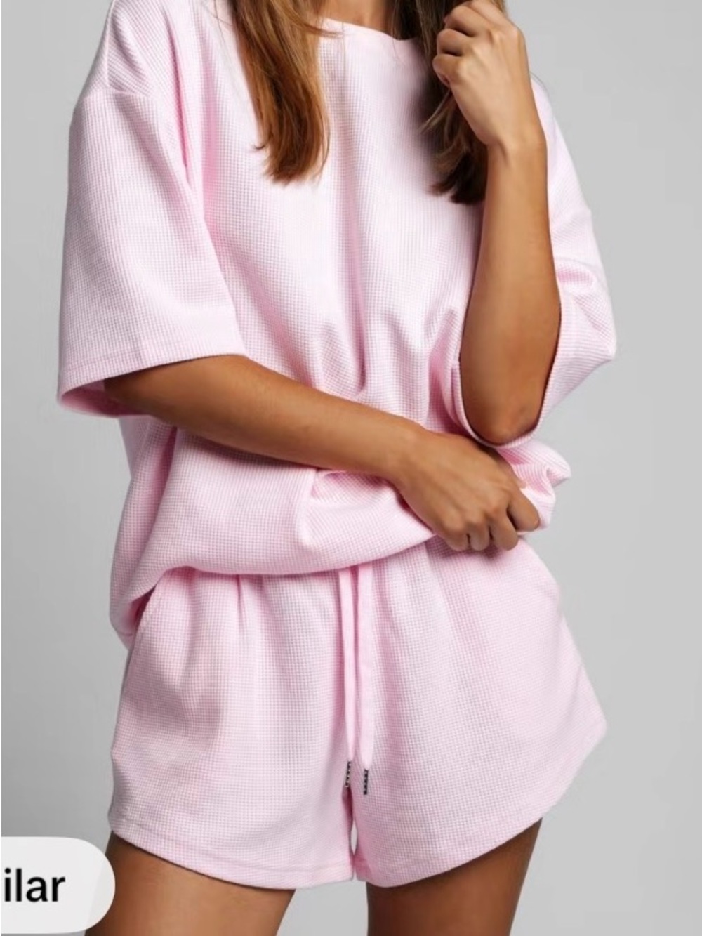 Cozy Waffle-Knit Short Set — Light Pink